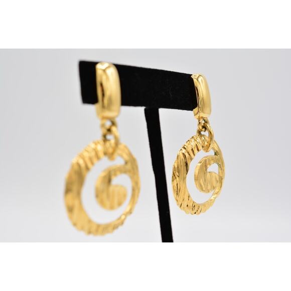 Givenchy Vintage Dangle Earrings Brushed Gold Dangle Shiny Signed 1980s BinAK - Picture 5 of 12